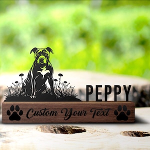 Placa de escritorio personalizada con nombre de Pitbull americano, placa personalizada con nombre para amantes de los perros, letrero de oficina, estante de empresa, decoración de mesa para dueños de perros, cumpleaños
