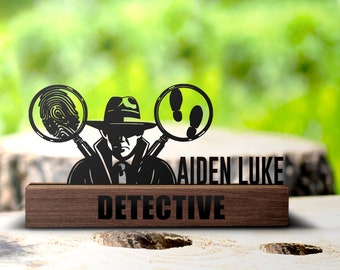 Custom Detective Desk Name Plate Wedge Personalized Investigator Nameplate Office Sign Shelf Tabletop Police Plaque Decor Gift