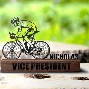 Custom Bicycle Desk Name Plate Wedge Personalized Cycling Name Nameplate Office Sign Shelf Tabletop Cyclist Plaque Phd Graduation Gift Decor