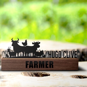 Custom Farmhouse Desk Name Plate Wedge, Personalized Farm Nameplate Office Sign Company Shelf Tabletop Plaque Farm Animals Decor Gift