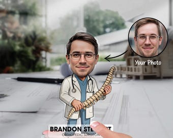 Figura de cirujano ortopédico personalizada, caricatura, retrato, placa de escritorio, regalo personalizado de médico ortopedista, letrero acrílico de oficina