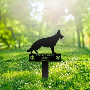 Custom German Shepherd Dog Metal Memorial Garden Stake Personalized Pet Grave Marker Name Sign Remembrance Stake Decor Sympathy Dog Loss