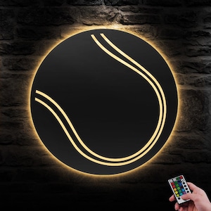Boy Tennis Ball Metal Wall Art LED Light Girl Tennis Player Sign Home Decor Tennis Room Kid Nursery Decoration Man Cave Dad Mom Birthday