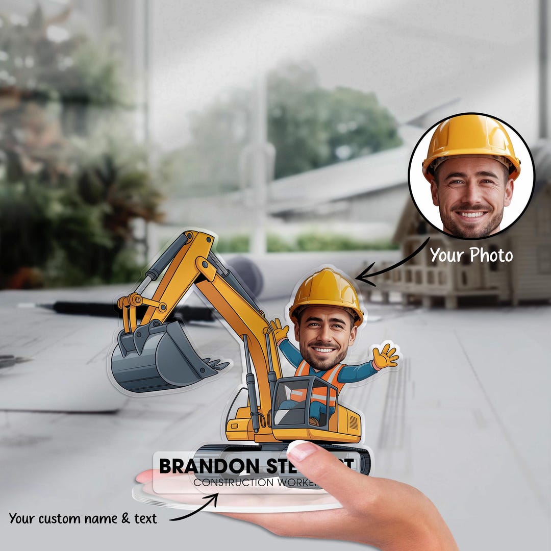Custom Construction Worker Figurine Trinket Caricature Portrait Desk ...
