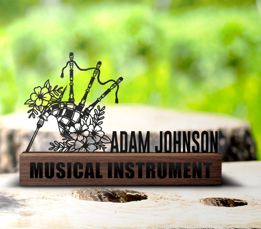 Custom Bagpipe Musical Instrument Desk Name Plate Wedge Personalized