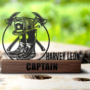 Custom Firefighter Desk Name Plate Wedge Personalized Fireman Nameplate Executive Office Sign Shelf Tabletop Fire Department Plaque Decor
