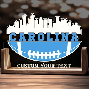 Custom Carolina Football Desk Name Plate Personalized American Football Gift LED Light Wooden Base Acrylic Office Accessories Wood Name Sign