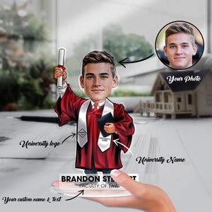 Custom Graduation Figurine Trinket Caricature Portrait Desk Name Plate Personalized Acrylic Graduation Plaque Gift For Graduate College Gift