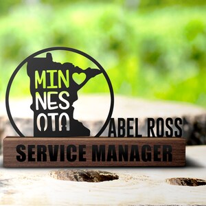 Kundenspezifische Minnesota-Karte Schreibtisch-Namensschild-Keil, personalisiertes geboren in Minnesota Zustand-Namensschild-Büroschild-Firma-Regal-Tabletop-Plaketten-Dekor