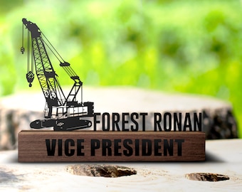 Custom Mobile Crane Truck Desk Name Plate Wedge Personalized Construction Vehicles Nameplate Office Sign Plaque Heavy Equipment Gift Decor