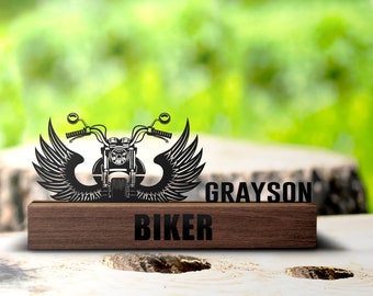 Custom Motorcycle Desk Name Plate Wedge, Personalized Biker Gift Nameplate Office Sign Shelf Tabletop Motorcycle Art Decor Gift