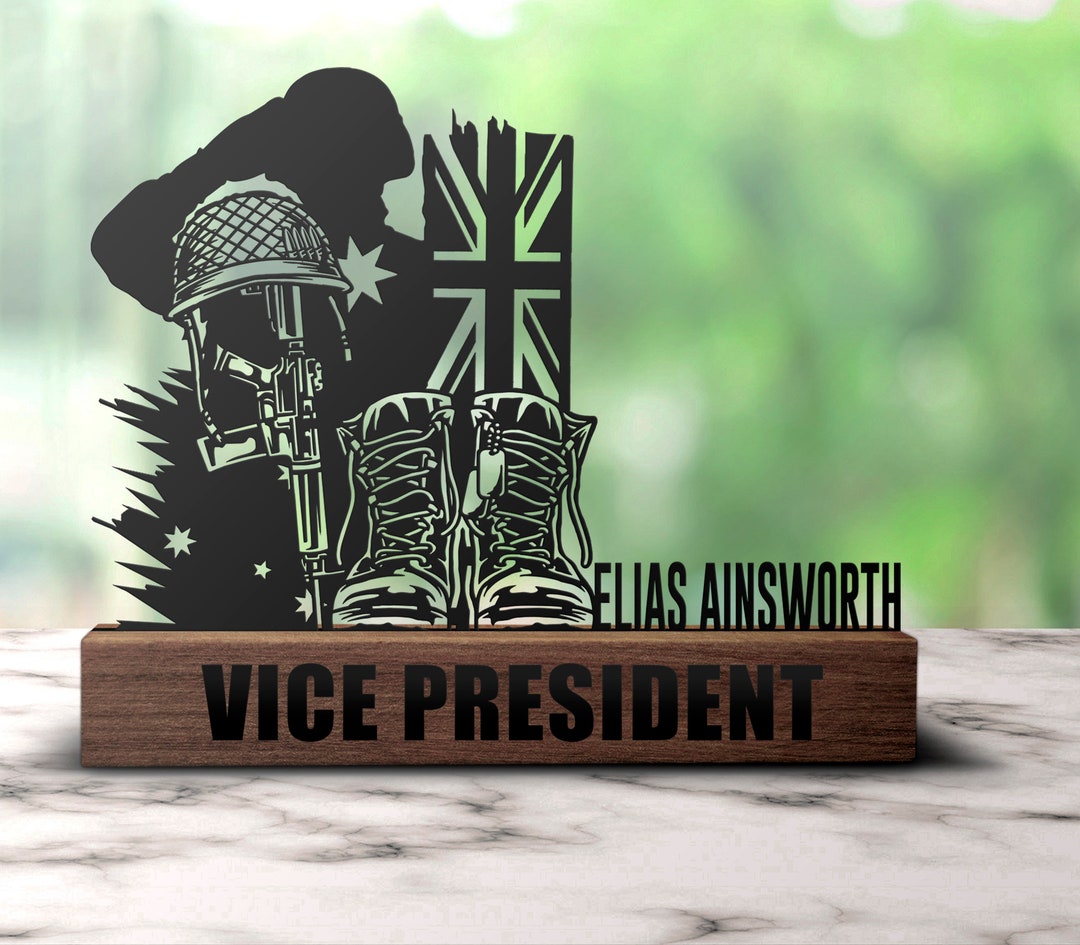 Custom Soldier Military Desk Name Plate Wedge Personalized Veteran