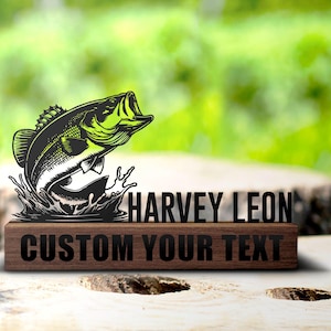 Custom Largemouth Bass Fish Desk Name Plate Wedge Personalized Fisher Nameplate Executive Office Sign Company Shelf Tabletop Fishing Decor