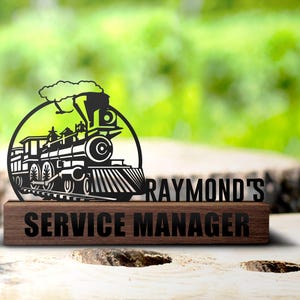 Plaque signalétique de bureau de locomotive de train de locomotive à vapeur personnalisée cale plaque signalétique personnalisée de conducteur de train signe de bureau étagère décor de chemin de fer de table
