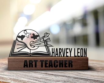 Custom Art Teacher Gift Desk Name Plate Wedge Personalized Nameplate Office School Sign Shelf Tabletop Teacher Appreciation Plaque Decor