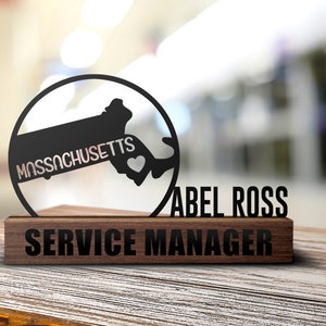 Custom Massachusetts Karte Schreibtisch Namensschild Keil, personalisierte Geboren in Massachusetts State Namestplatte Büroschild Firma Plaque Decor