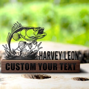 Custom Walleye Fish Desk Name Plate Wedge Personalized Fisher Nameplate Executive Office Sign Company Shelf Tabletop Fishing Decor Christmas