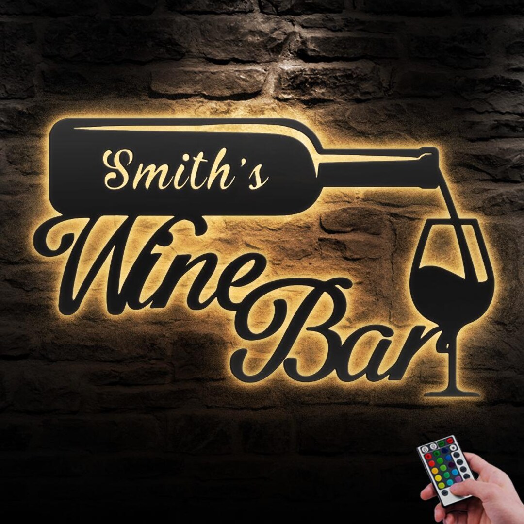 Custom Wine Bar Pub Metal Wall Art LED Light Personalized Alcohol ...