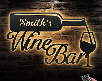 Custom Wine Bar Pub Metal Wall Art LED Light Personalized Alcohol Drinking Name Sign Decor Wine Shop Patio Decoration Man Cave Christmas