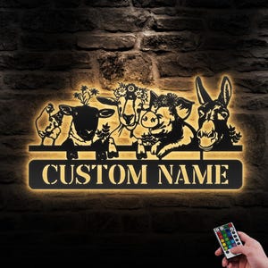 Custom Chicken Goat Donkey Sheep Pig Farmhouse Metal Wall Art LED Light Personalized Animal Livestock Name Sign Home Decor Barn Decoration