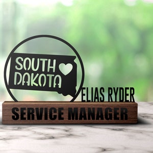 Custom South Dakota Karte Schreibtisch Namensschild Keil, personalisierte Born in South Dakota State Namensschild Büroschild Firma Plaque Decor