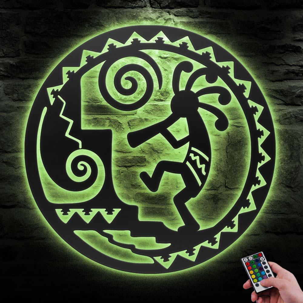 Kokopelli Dancing Metal Wall Art LED Light Humpbacked Flute