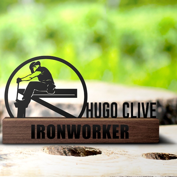 Custom Ironworker Desk Name Plate Wedge Personalized Metal Worker Nameplate Office Construction Sign Plaque Steel Worker Gift Decor