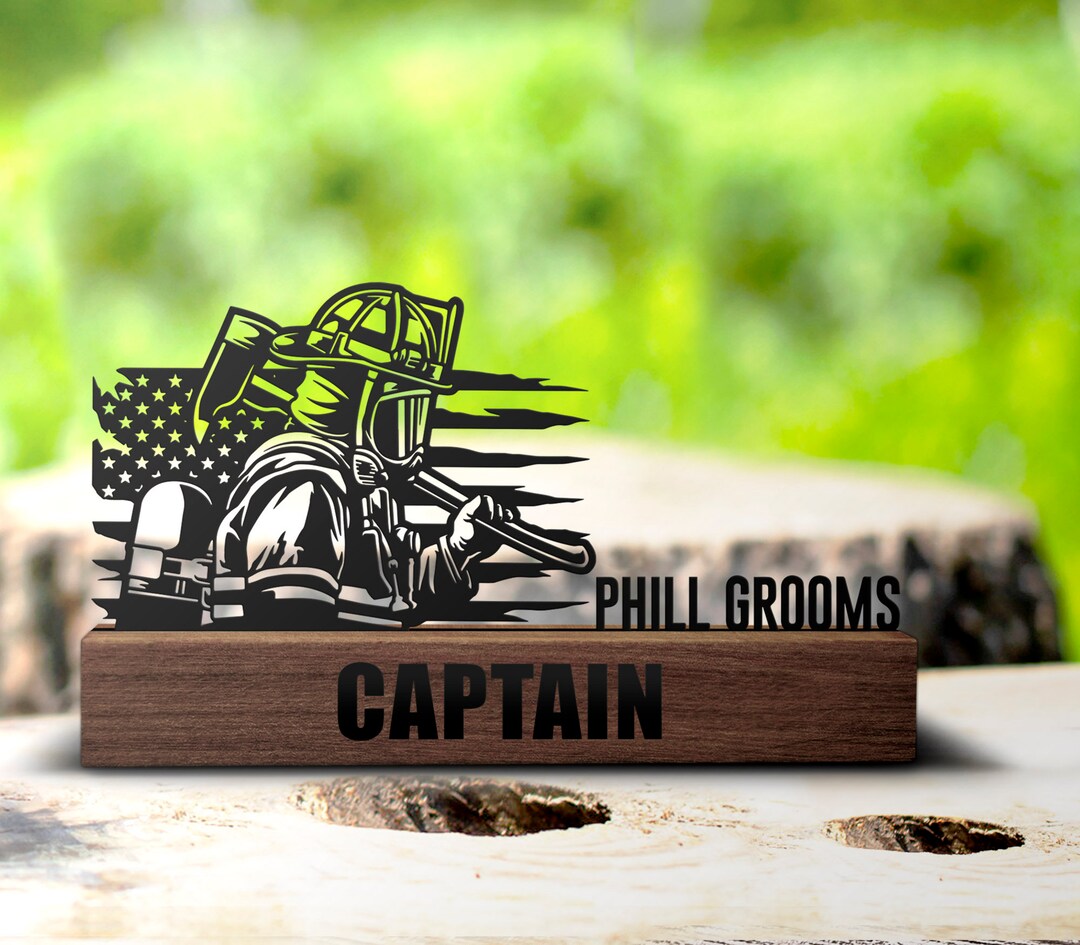 Custom Firefighter Desk Name Plate Wedge Personalized Fireman Nameplate ...