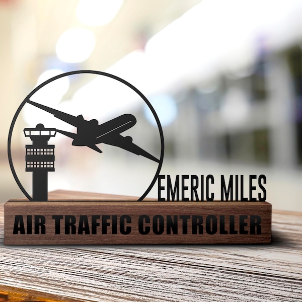 Custom Air Traffic Controller Schreibtisch Namensschild Keil Personalisierte Control Tower Namensschild Büroschild Regal Tabletop Abteilung Plaque Decor