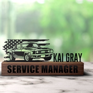 Custom Classic Muscle Car Desk Name Plate Wedge,Personalized US Garage Nameplate Office Sign Mechanic Repair Plaque Decor Repairman Gift