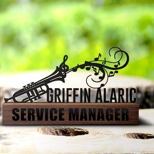 Plaque signalétique de bureau personnalisée trompettiste, plaque signalétique d'instrument de musique trompette personnalisée, enseigne de bureau, plaque de table, décoration cadeau