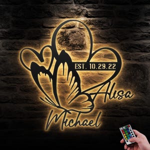 Custom Name And Date Metal Wall Art LED Light Personalized Heart And Infinity Name Sign Home Decor Wedding Love Valentine Day Decoration