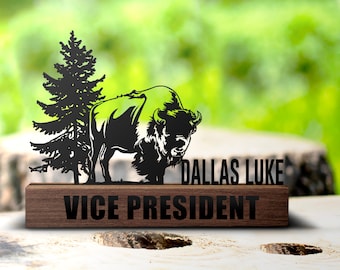 Benutzerdefinierte Bison Buffalo Schreibtisch Namensschild Keil, personalisierte Bauernhaus Typenschild Büroschild Firma Regal Tisch Plaque Farmleben Geschenke Dekor