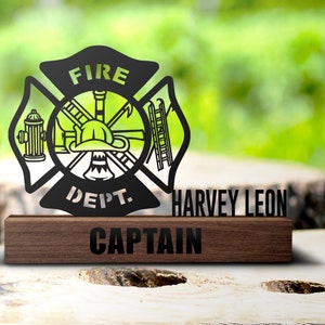 Custom Firefighter Desk Name Plate Wedge Personalized Fireman Nameplate Executive Office Sign Shelf Tabletop Fire Department Plaque Decor