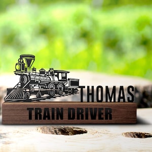 Plaque signalétique de bureau de locomotive de train de locomotive à vapeur personnalisée cale plaque signalétique personnalisée de conducteur de train signe de bureau étagère décor de chemin de fer de table