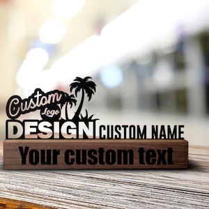 Custom Company Brand Logo Desk Name Plate Wedge, Personalized Nameplate Executive Office Sign Shelf Tabletop Plaque Decor Bookshelf Gift