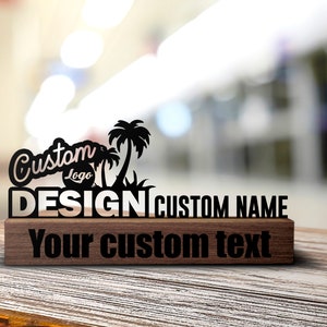 Custom Company Brand Logo Desk Name Plate Wedge, Personalized Nameplate Executive Office Sign Shelf Tabletop Plaque Decor Bookshelf Gift