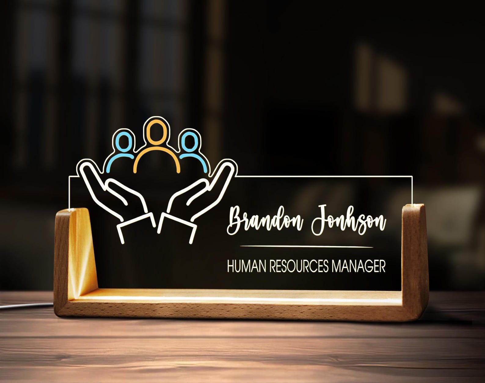 Manager Name Design Custom Human Resources Manager Desk Name Plate Personalized HR Gift LED ...