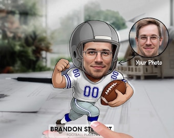 Custom Dallas Football Player Figurine Trinket Caricature Portrait Cartoon Personalized Desk Name Plate Acrylic Plaque Office Gift Decor