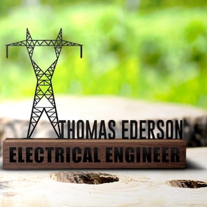 Custom Electrical Engineer Desk Name Plate Wedge Personalized Electrician Nameplate Office Company Sign Plaque Electricity Tower Decor