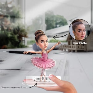 Custom Ballet Dancer Figurine Trinket Caricature Portrait Desk Name Plate Personalized 3D Acrylic Cartoon Girl Dancing Ballerina Plaque Gift