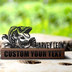 Custom Snakehead Fish Desk Name Plate Wedge Personalized Fisher Nameplate Executive Office Sign Company Shelf Tabletop Fishing Decor Gift