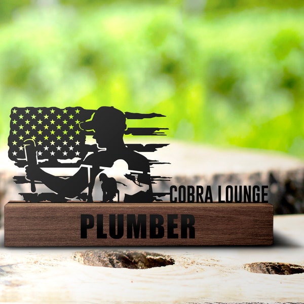 Custom Plumbing Desk Name Plate Wedge Personalized Plumber Nameplate Executive Office Sign Company Shelf Tabletop Repairman Plaque Decor