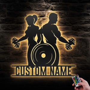 Custom Powerlifting Workout Metal Wall Art LED Light Personalized Weightlifting Name Sign Home Decor Bodybuilding Gym Fitness Decoration