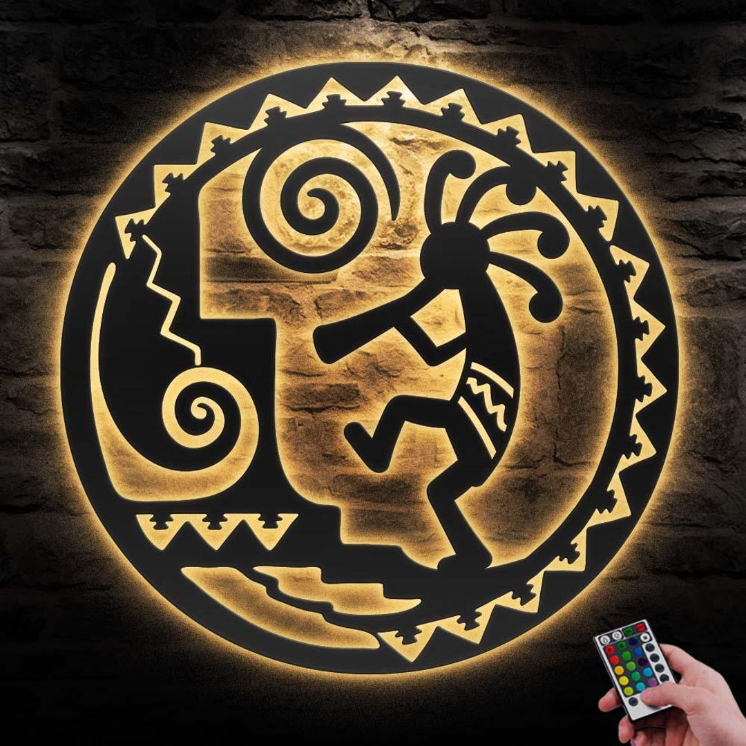Kokopelli　dance Kokopelli Dancing Metal Wall Art LED Light Humpbacked Flute