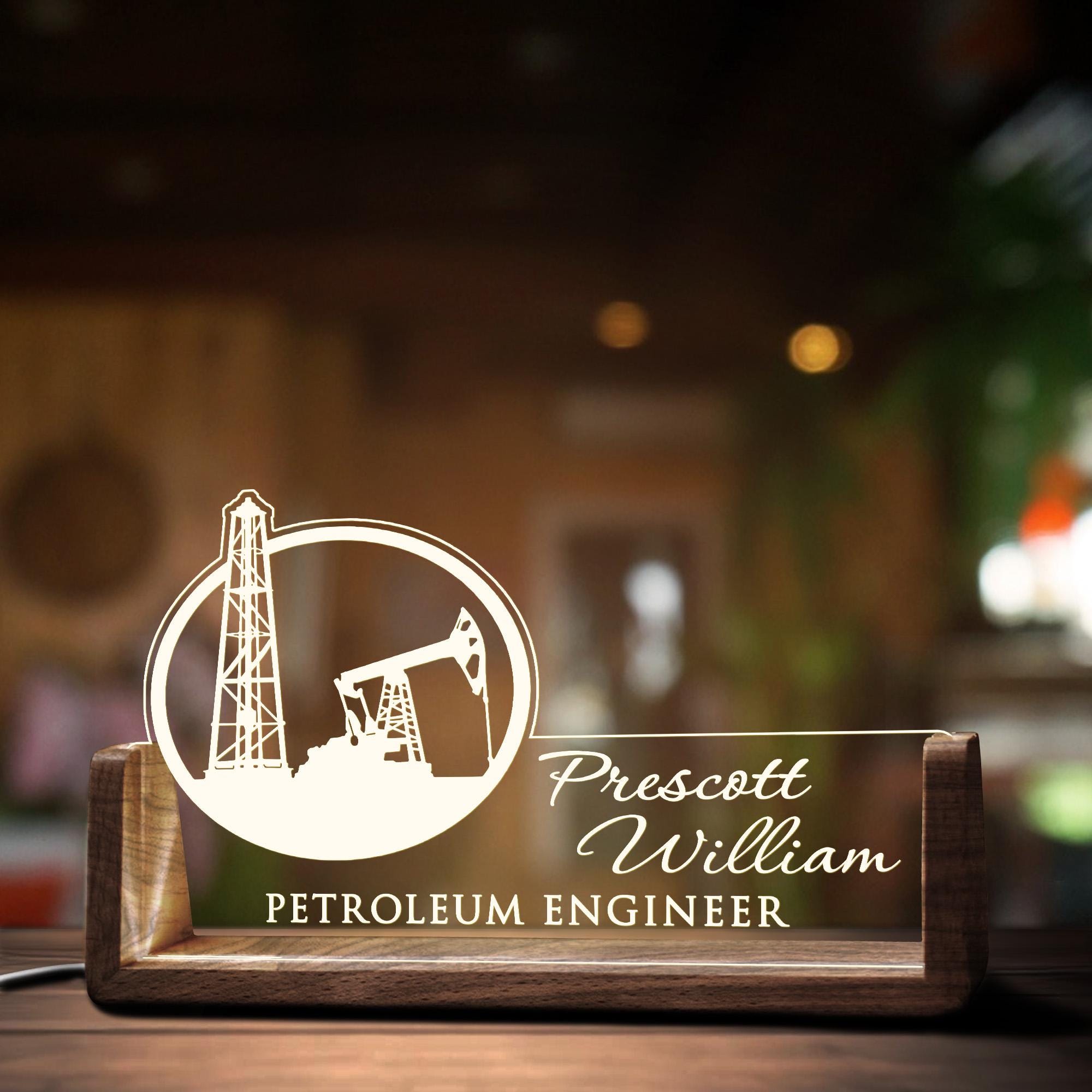 Custom Oil Field Desk Name Plate Personalized Petroleum Engineer LED ...