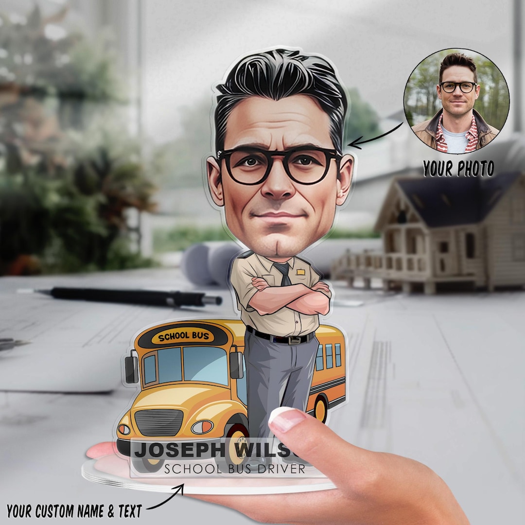 Custom School Bus Driver Figurine Trinket Caricature Portrait Desk Name ...