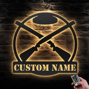 Custom Trap Shooting Metal Wall Art LED Light Personalized Shotgun Name Sign Home Decor Skeet Shooting Man Cave Decoration Shooter Birthday