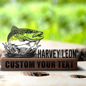 Custom Trout Fish Desk Name Plate Wedge Personalized Fisher Nameplate Executive Office Sign Company Shelf Tabletop Fishing Decor Christmas
