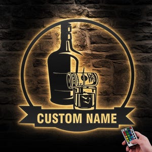 Benutzerdefinierte Bourbon Dolla Geld Metall Wandkunst LED-Licht personalisierte Whisky Zeichen Hausbar Pub Dekor Cocktail Dekoration Mann Höhle Weihnachten
